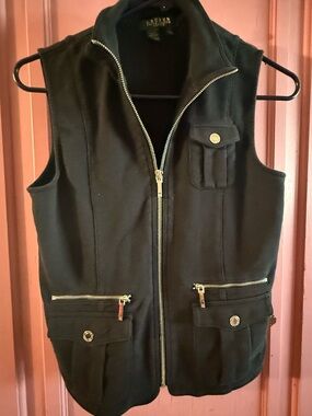 Lauren Ralph Lauren Black Zip-Front Utility Vest Small